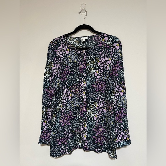 J. Jill Purple/Blue Floral Button Down Tunic Size Medium - Picture 1 of 7